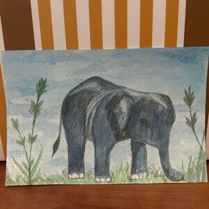 Original Baby Elephant Watercolor Painting